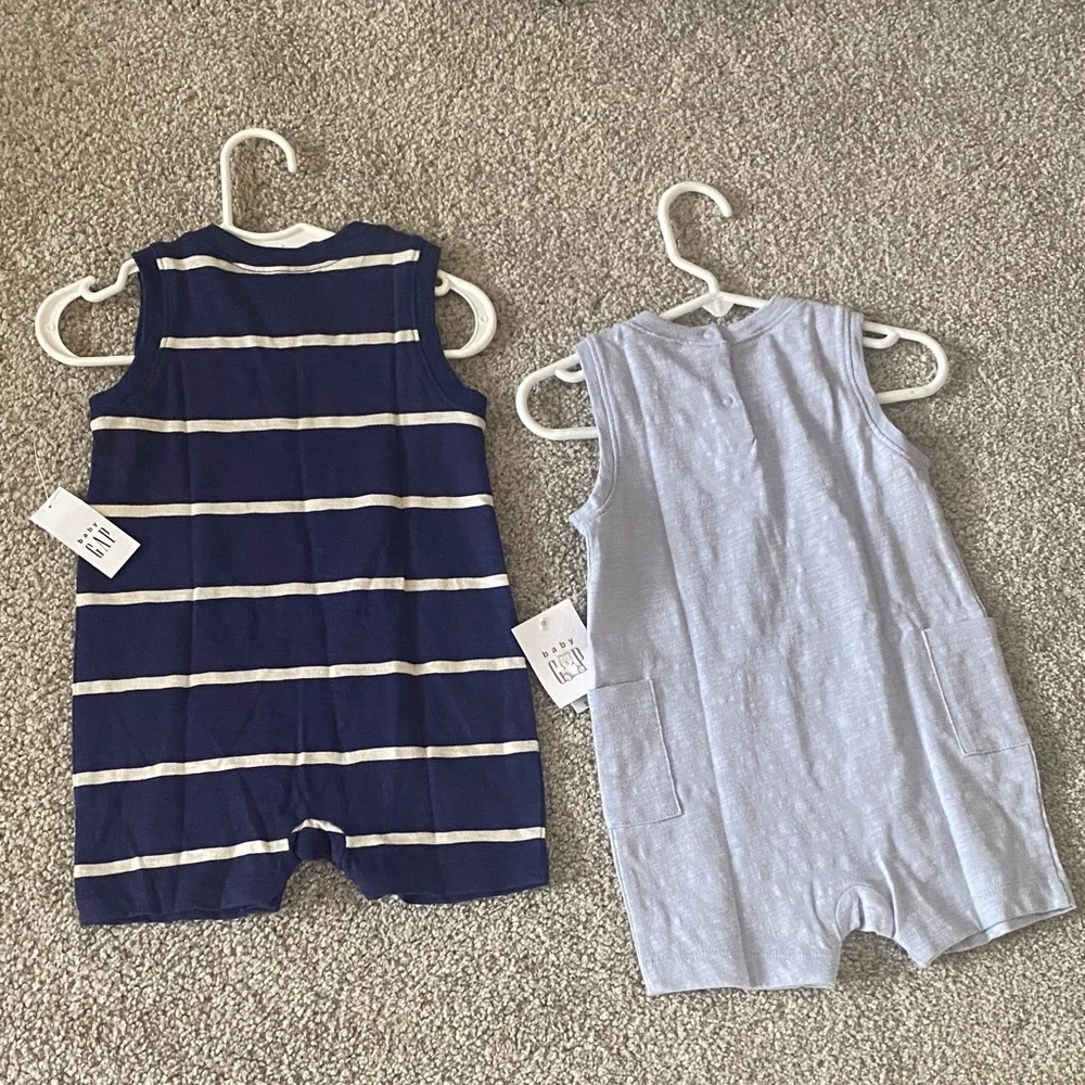 NWT Bundle of GAP Baby Rompers in Light Blue and Navy Stripes